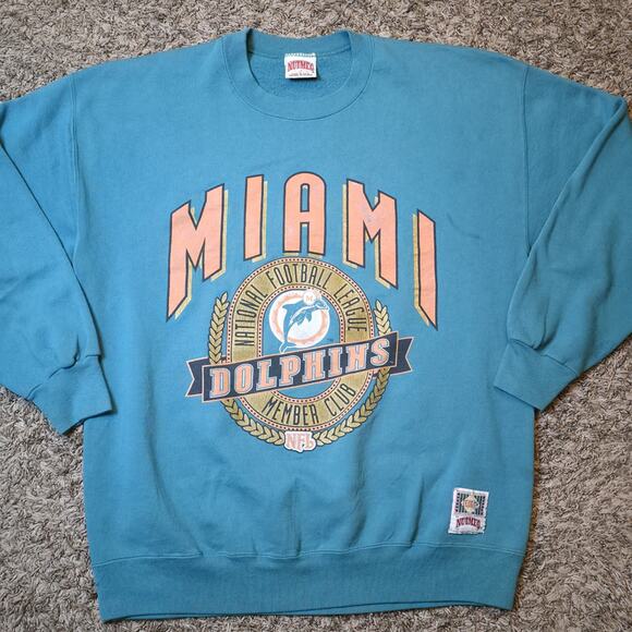 Vintage Nutmeg Sweatshirt Sweater Miami Dolphins NFL USA Crewneck Teal Mens XL - Picture 1 of 7